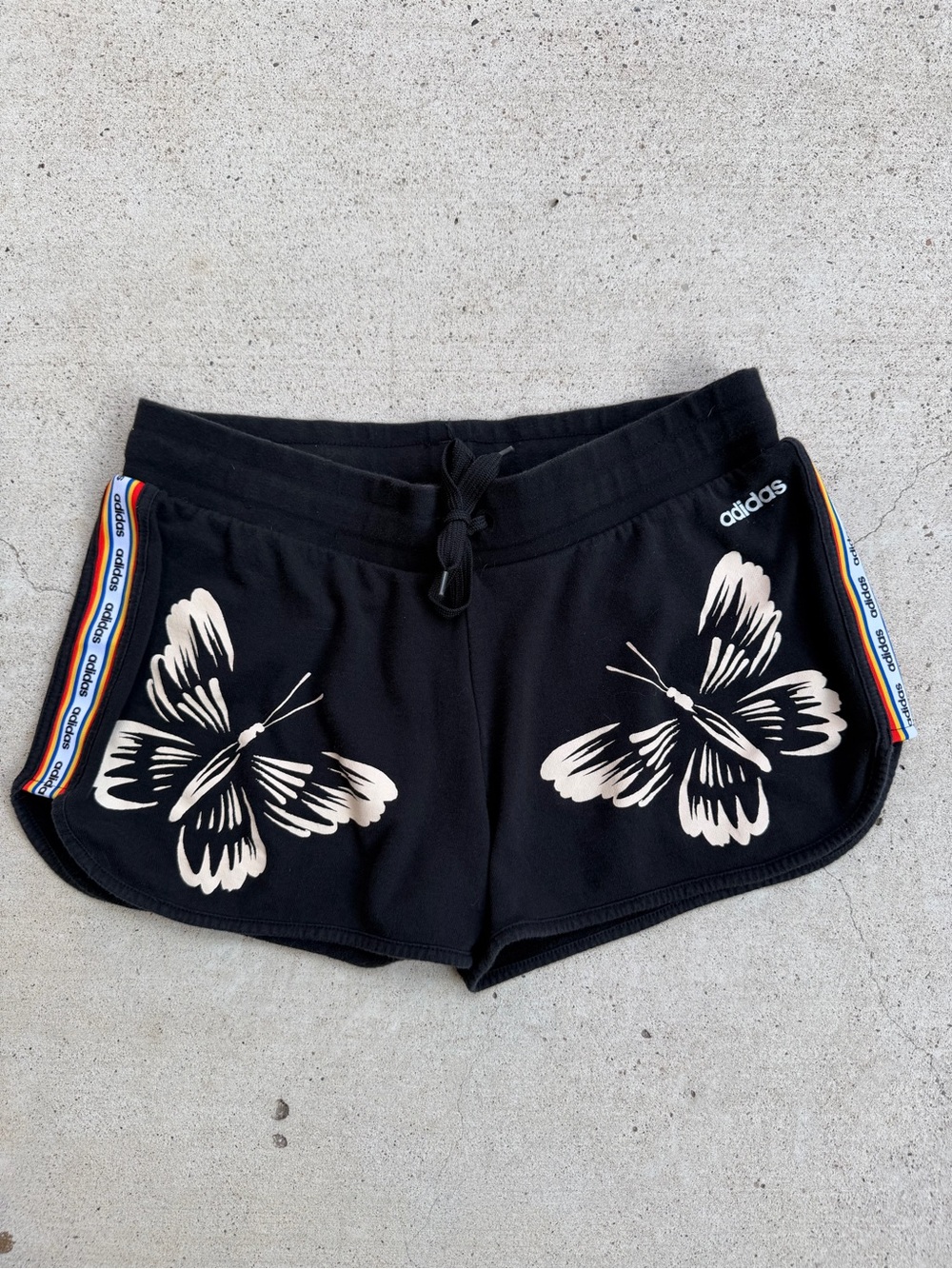 Adidas x FARM Rio Butterfly Shorts Women’s L Black Athletic Rainbow Logo